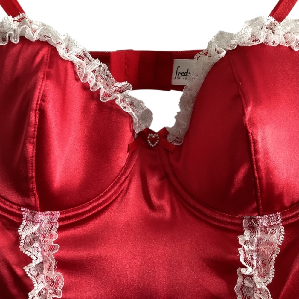 Vintage Frederick’s of Hollywood French Maid Red Satin White Lace Valentine’s - Picture 3 of 8